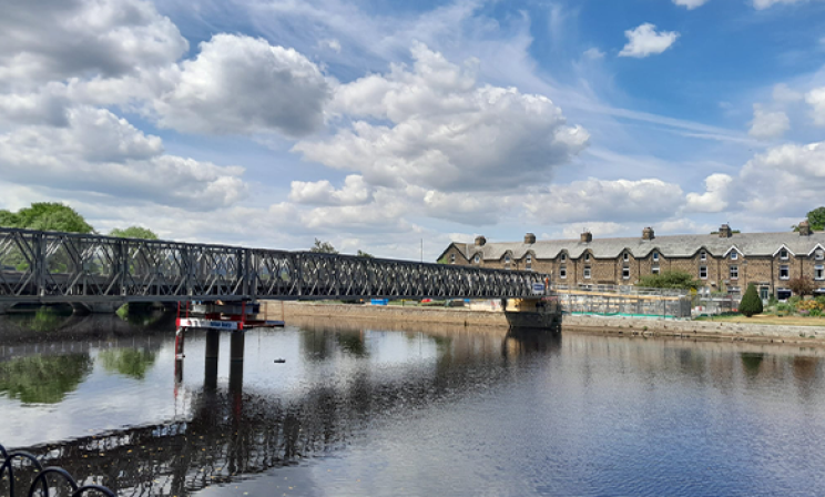 Temporary bridge utilised during refurbishments to 13th century listed bridge